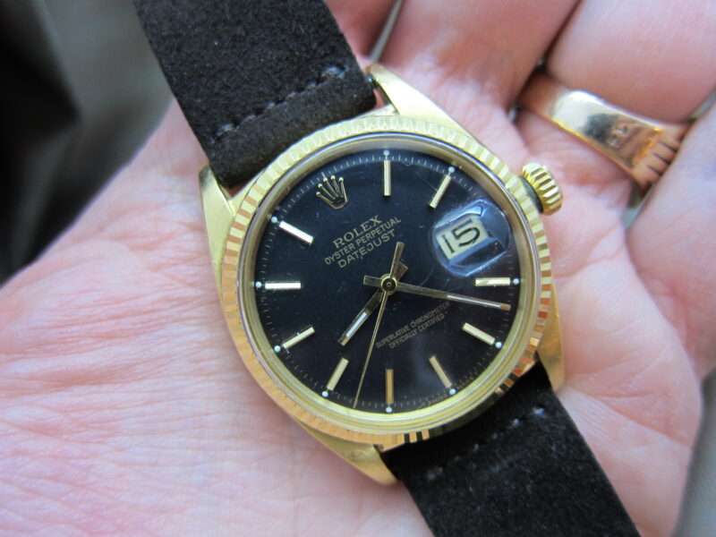**SOLD**Rolex Vintage Datejust ref#1601 18kt gold with Black Matte dial