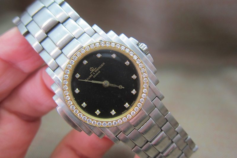 Baume & Mercier Vintage Steel Shogun  Rare Black Diamond Dial & Diamond Bezel