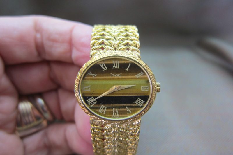 Piaget Vintage 18k Gold Tiger Eye Dial Braided Bracelet 9802 with Original Papers