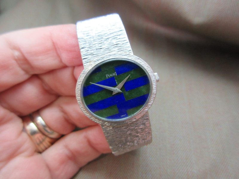 Piaget Vintage 18k White Gold Lapis & Jade “Backgammon” Dial 9801