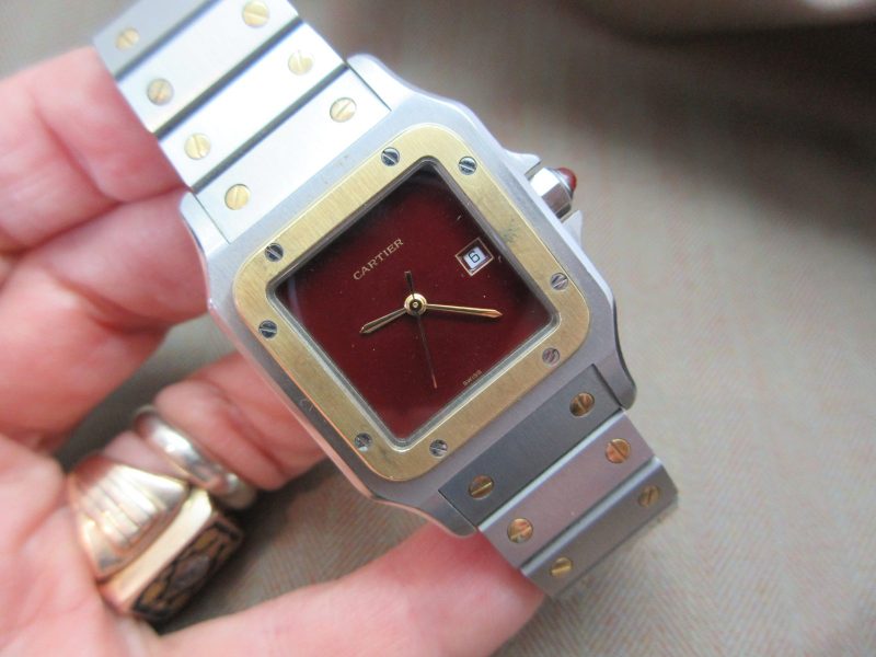 Cartier Vintage Santos 2961 Two-Tone Burgundy Dial Full Set Sharp Condition