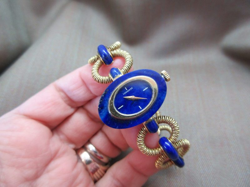 Longines Vintage 1960s Lapis & 18k Gold Bracelet Watch