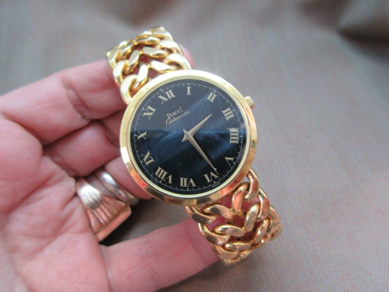 Piaget Vintage 18k Gold Jumbo Falcon Eye Dial with Cuban Link Bracelet