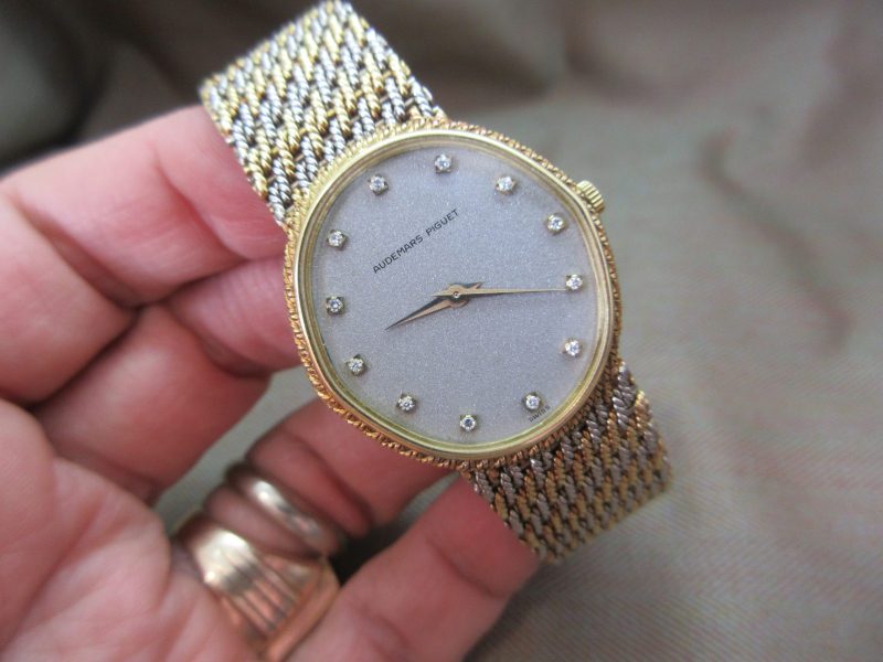 Audemars Piguet Vintage 18k White & Yellow Gold Braided Bracelet Aventurine Diamond Dial