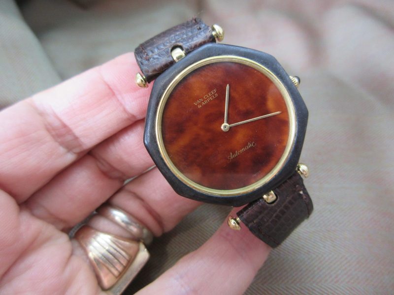 Van Cleef & Arpels x Gérald Genta Vintage 18k Gold Automatic with Wood Bezel & Tortoiseshell Dial