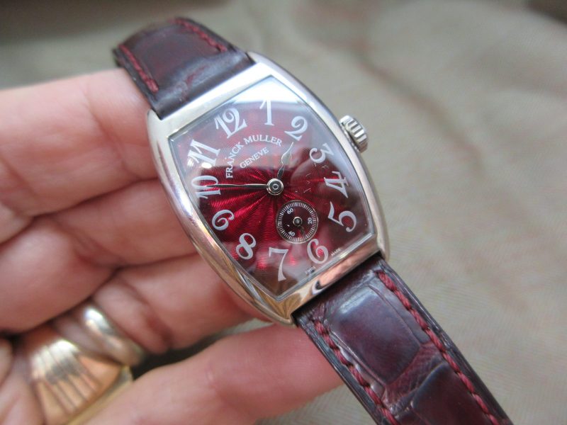 Franck Muller Vintage  Cintrée Curvex 18k White Gold 1750 Burgundy Guilloché Dial