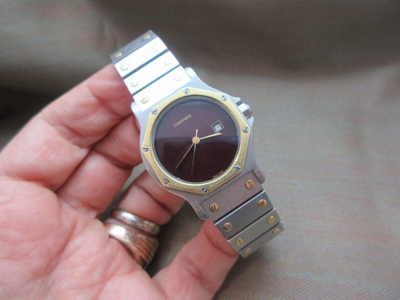 Cartier Santos Vintage Octagon Steel & Gold Burgundy Dial
