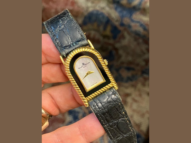 Baume Mercier Vintage 18k Braided  Asymmetrical Case Onyx & Mother of Pearl dial