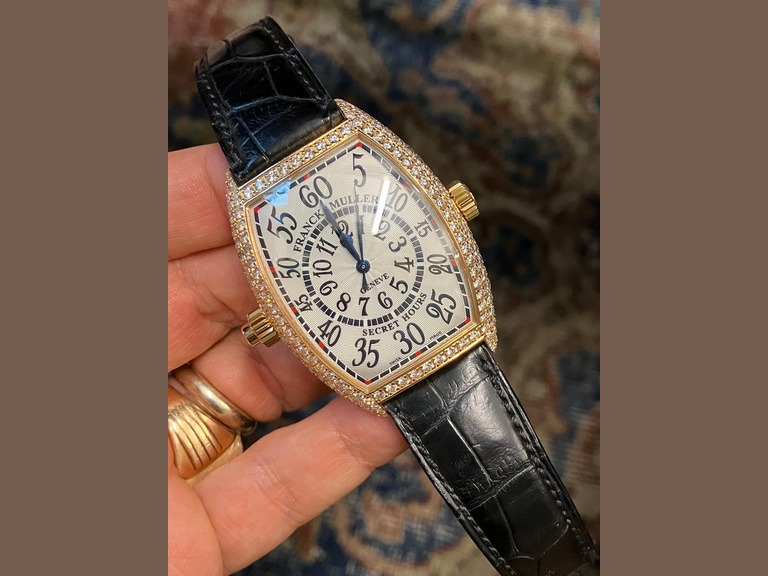 Franck Muller Rare 7880 18k Rose Gold “Secret Hours” Factory Diamond-Set Watch with Box & Papers