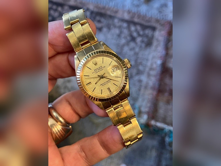 Vintage Rolex Ladies 18k President with Rare Original Rivet Bracelet, Original Invoice & Tag