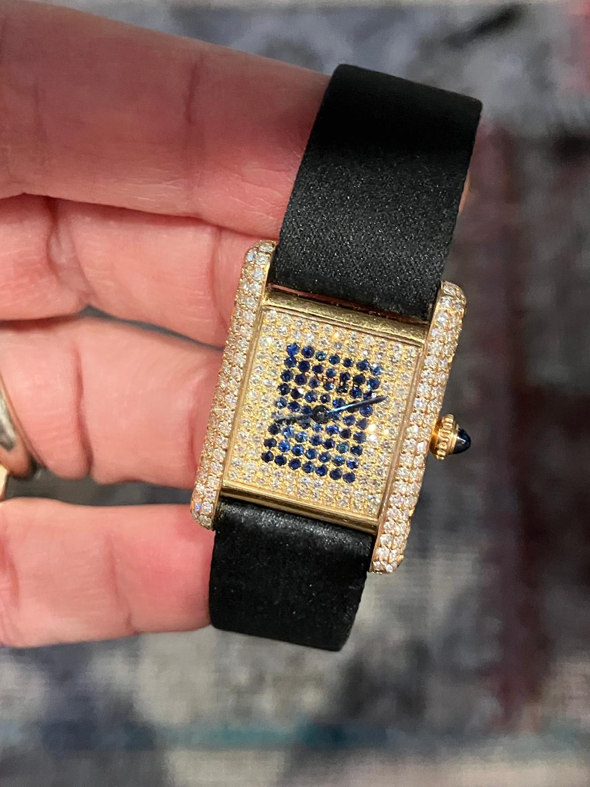 Cartier Vintage Tank Louis Cartier 1970s 18k Pave Diamond & Sapphire - Image 4