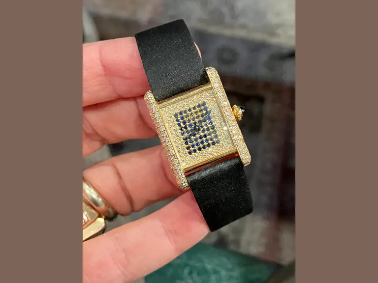 Cartier Vintage Tank Louis Cartier 1970s 18k Pave Diamond & Sapphire