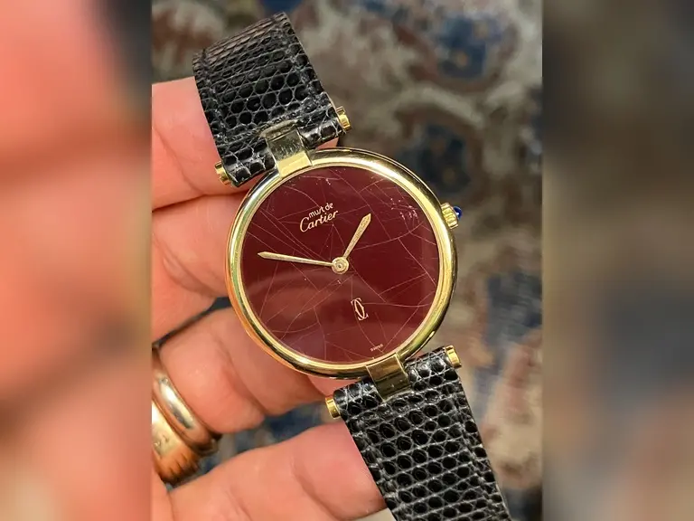 Cartier Vintage Vendome Gold Plated Burgundy Dial